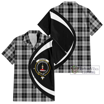 Erskine Black and White Tartan Short Sleeve Button Up with Family Crest Circle Style