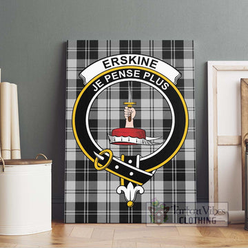 Erskine Black and White Tartan Canvas Print Wall Art with Family Crest