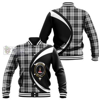 Erskine Black and White Tartan Baseball Jacket with Family Crest Circle Style