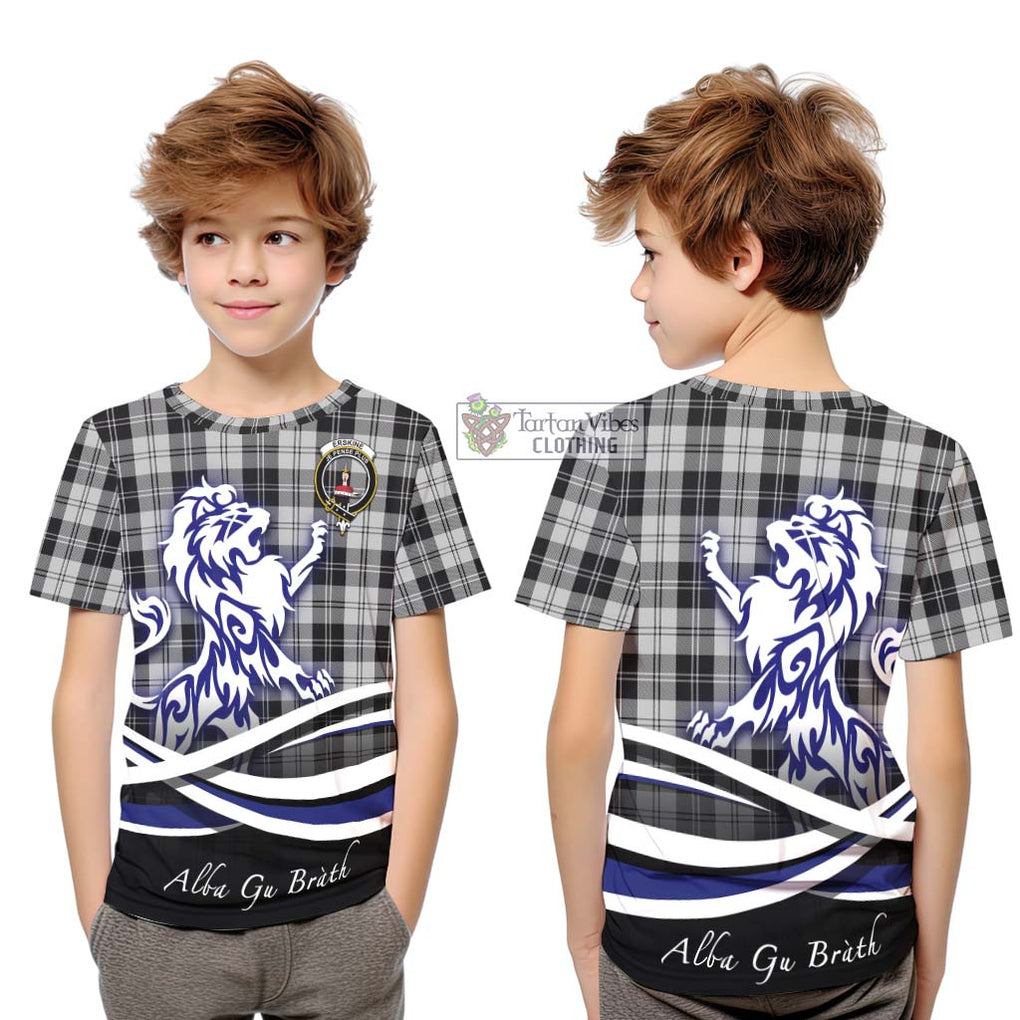 Erskine Black and White Tartan Kid T-Shirt with Alba Gu Brath Regal Lion Emblem Youth XL Size14 - Tartanvibesclothing Shop