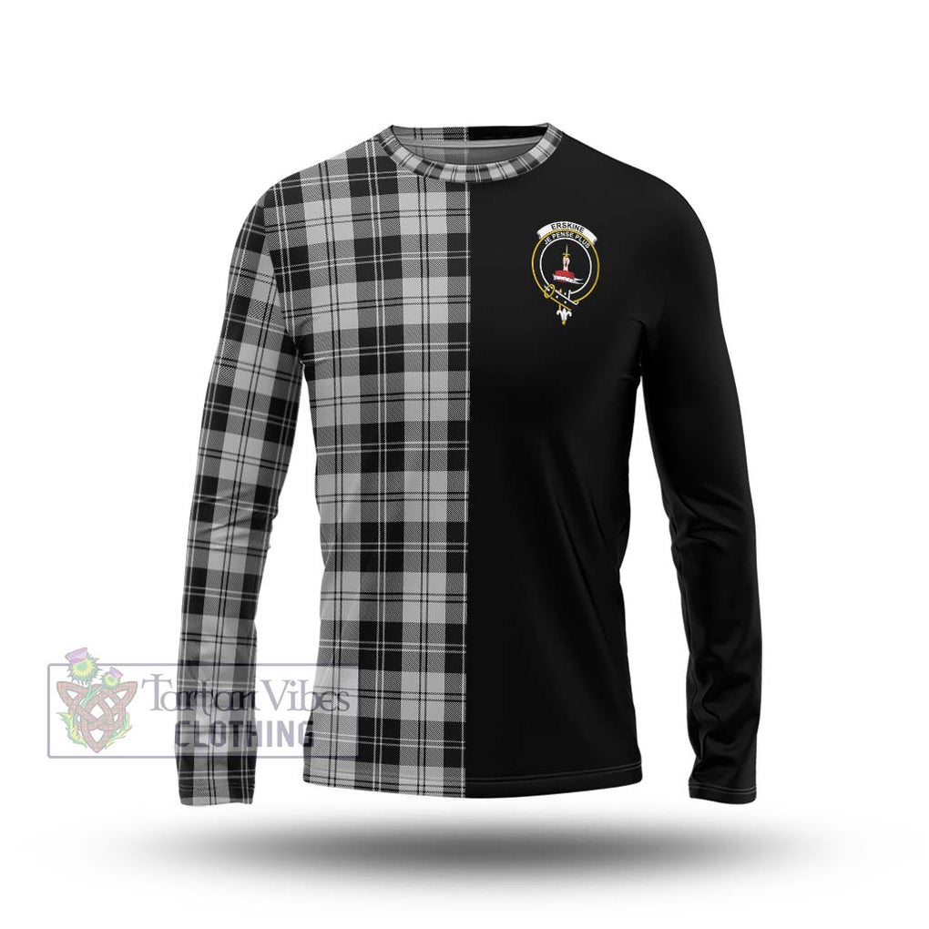 Erskine Black and White Tartan Long Sleeve T-Shirt with Family Crest and Half Of Me Style Unisex - Tartanvibesclothing Shop