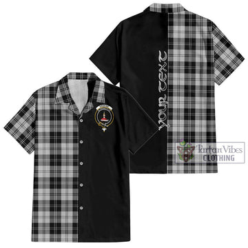 Erskine Black and White Tartan Short Sleeve Button Shirt with Family Crest and Half Of Me Style