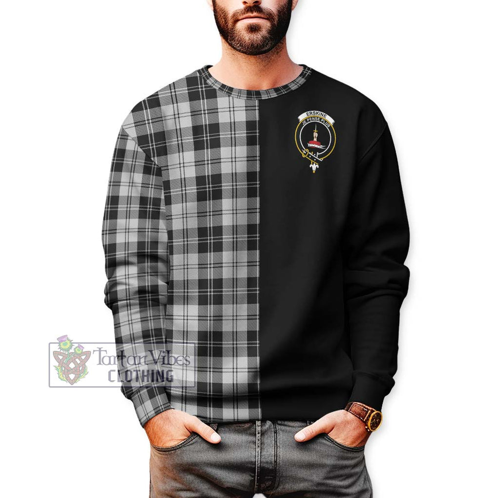 Erskine Black and White Tartan Sweatshirt with Family Crest and Half Of Me Style Unisex - Tartanvibesclothing Shop