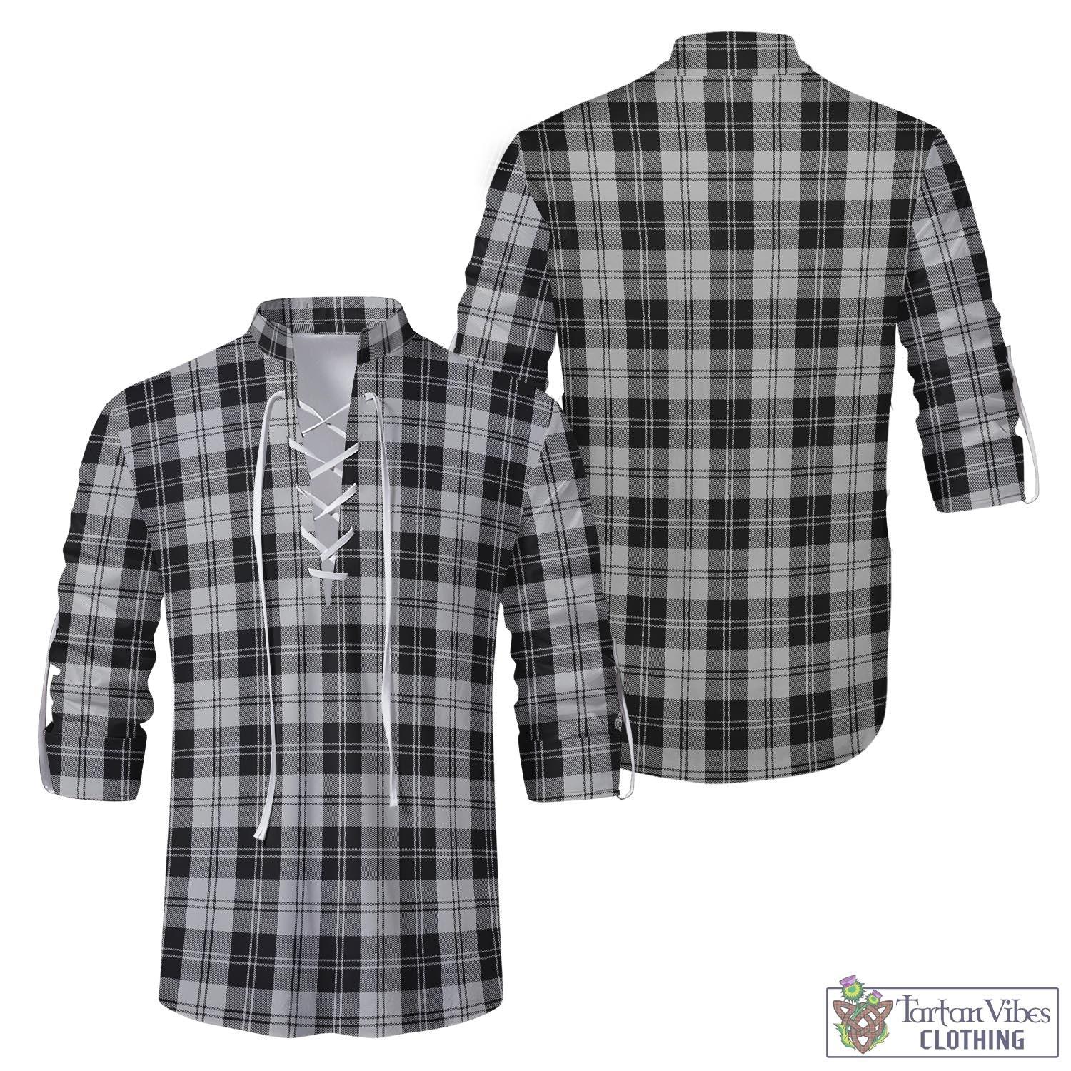 Tartan Vibes Clothing Erskine Black and White Tartan Men's Scottish Traditional Jacobite Ghillie Kilt Shirt