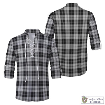 Erskine Black and White Tartan Men's Scottish Traditional Jacobite Ghillie Kilt Shirt