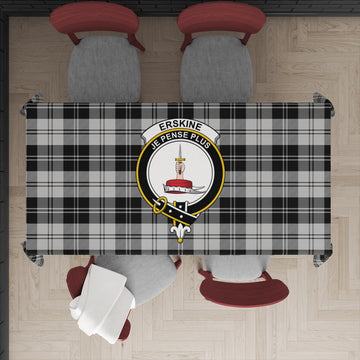 Erskine Black and White Tartan Tablecloth with Family Crest