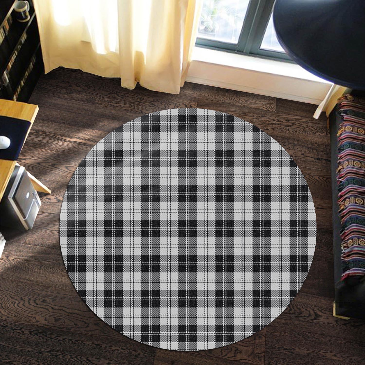 Erskine Black and White Tartan Round Rug - Tartanvibesclothing