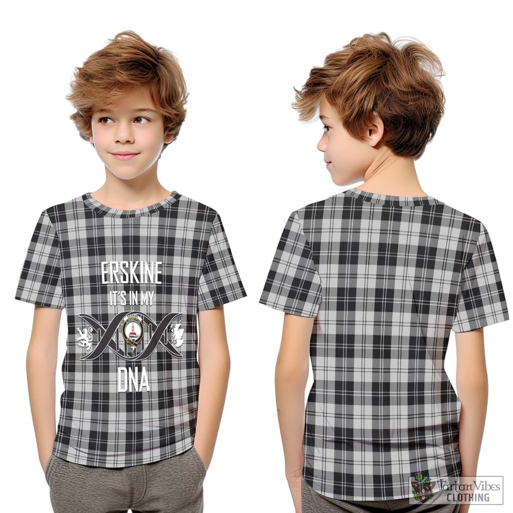 Erskine Black and White Tartan Kid T-Shirt with Family Crest DNA In Me Style Youth XL Size14 - Tartanvibesclothing Shop