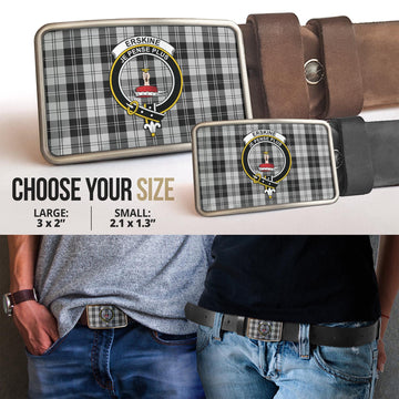 Erskine Black and White Tartan Belt Buckles with Family Crest