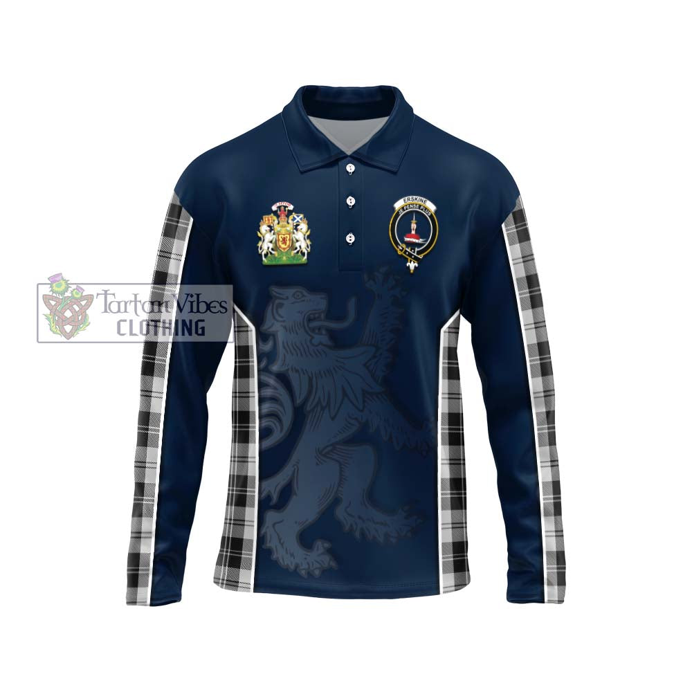 Erskine Black and White Tartan Long Sleeve Polo Shirt with Family Crest and Lion Rampant Vibes Sport Style Unisex - Tartan Vibes Clothing