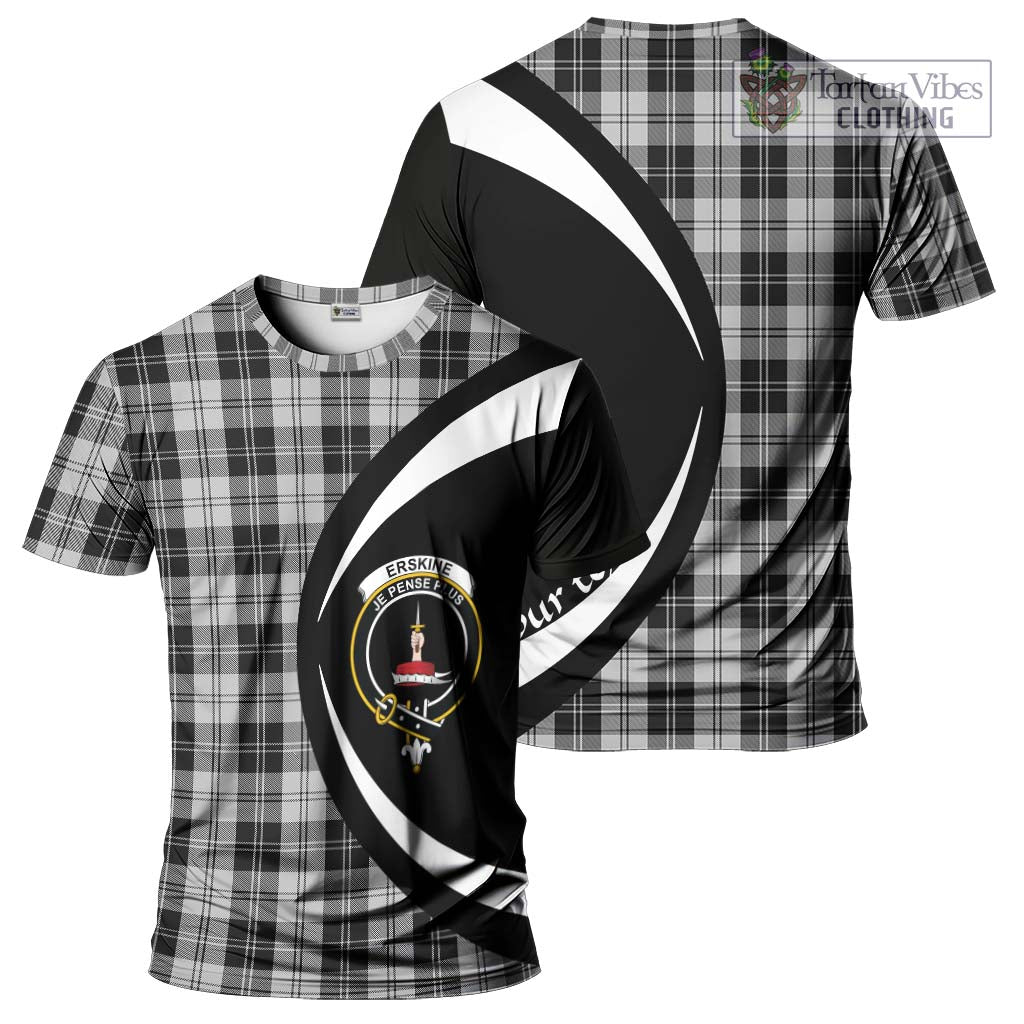 Tartan Vibes Clothing Erskine Black and White Tartan T-Shirt with Family Crest Circle Style