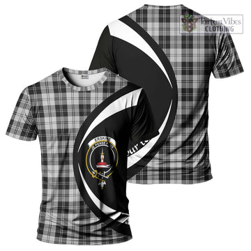 Erskine Black and White Tartan T-Shirt with Family Crest Circle Style