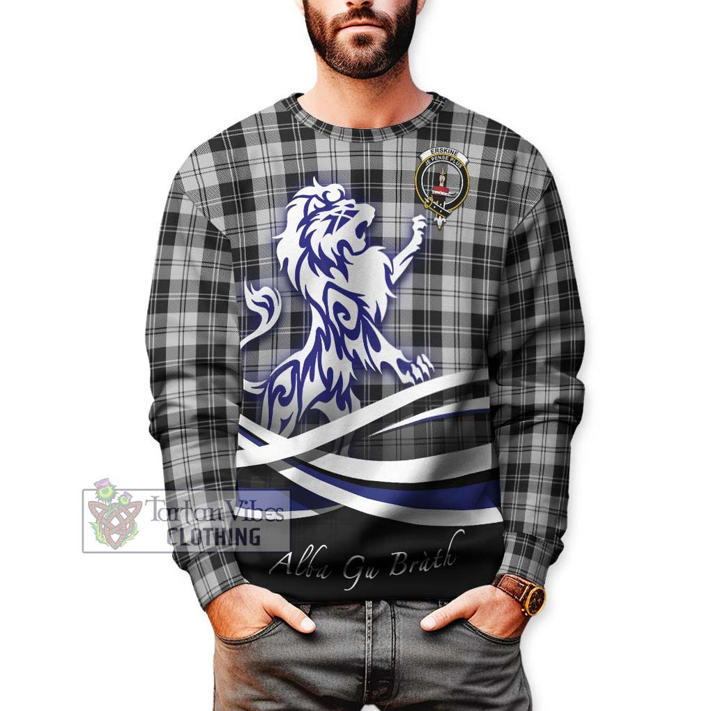 Erskine Black and White Tartan Sweatshirt with Alba Gu Brath Regal Lion Emblem Unisex - Tartanvibesclothing Shop