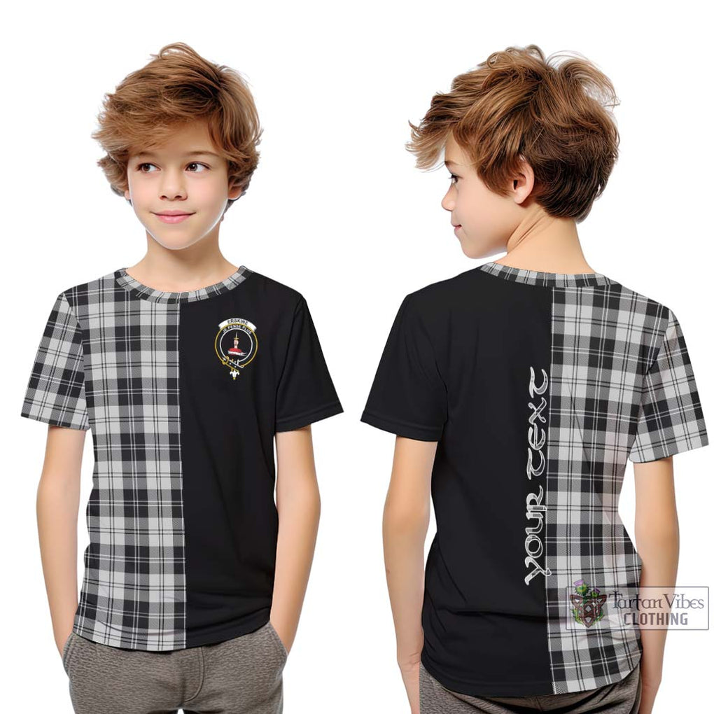 Erskine Black and White Tartan Kid T-Shirt with Family Crest and Half Of Me Style Youth XL Size14 - Tartanvibesclothing Shop