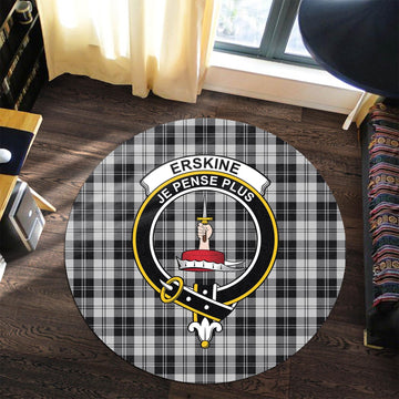 Erskine Black and White Tartan Round Rug with Family Crest