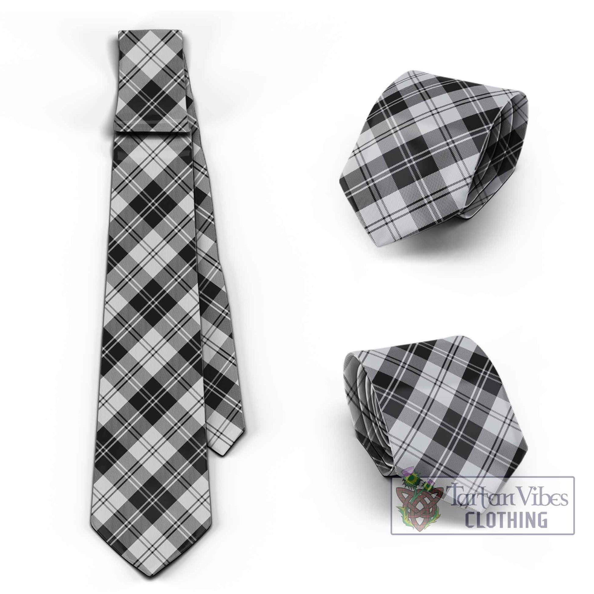 Tartan Vibes Clothing Erskine Black and White Tartan Classic Necktie Cross Style