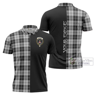 Erskine Black and White Tartan Zipper Polo Shirt with Family Crest and Half Of Me Style