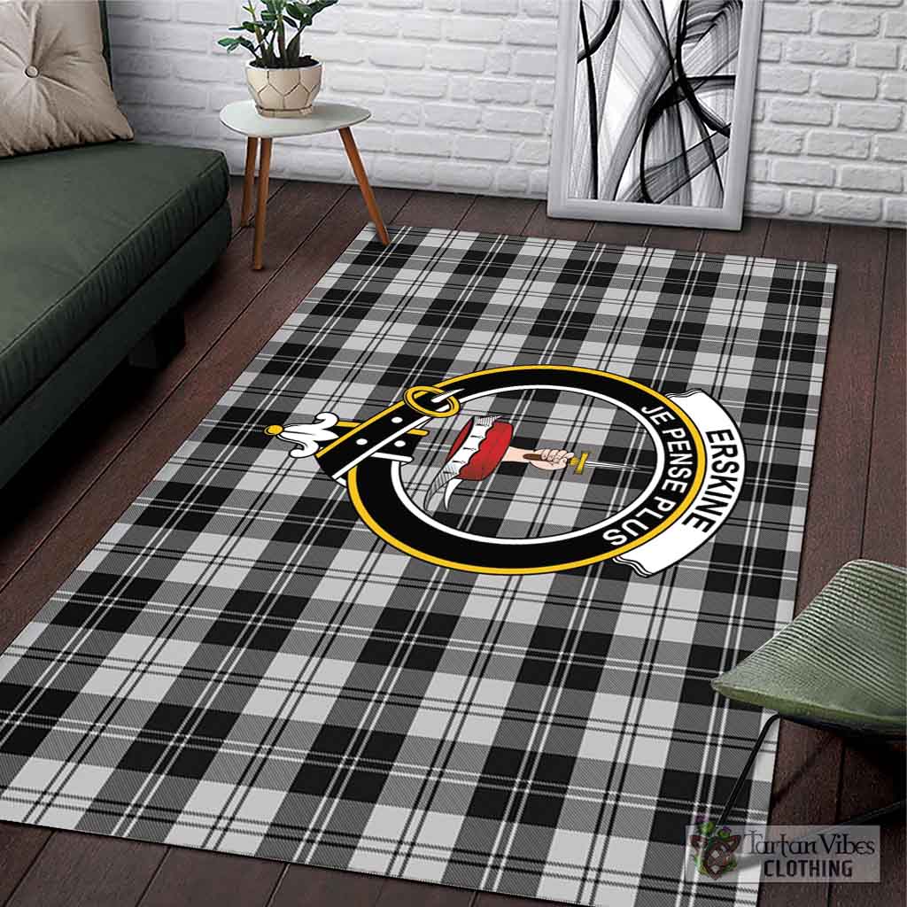 Tartan Vibes Clothing Erskine Black and White Tartan Area Rug with Family Crest