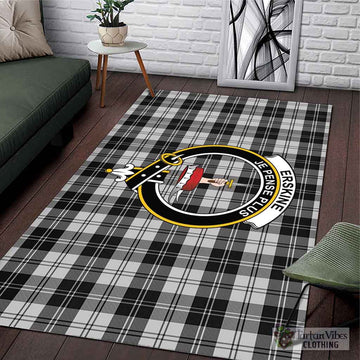 Erskine Black and White Tartan Area Rug with Family Crest