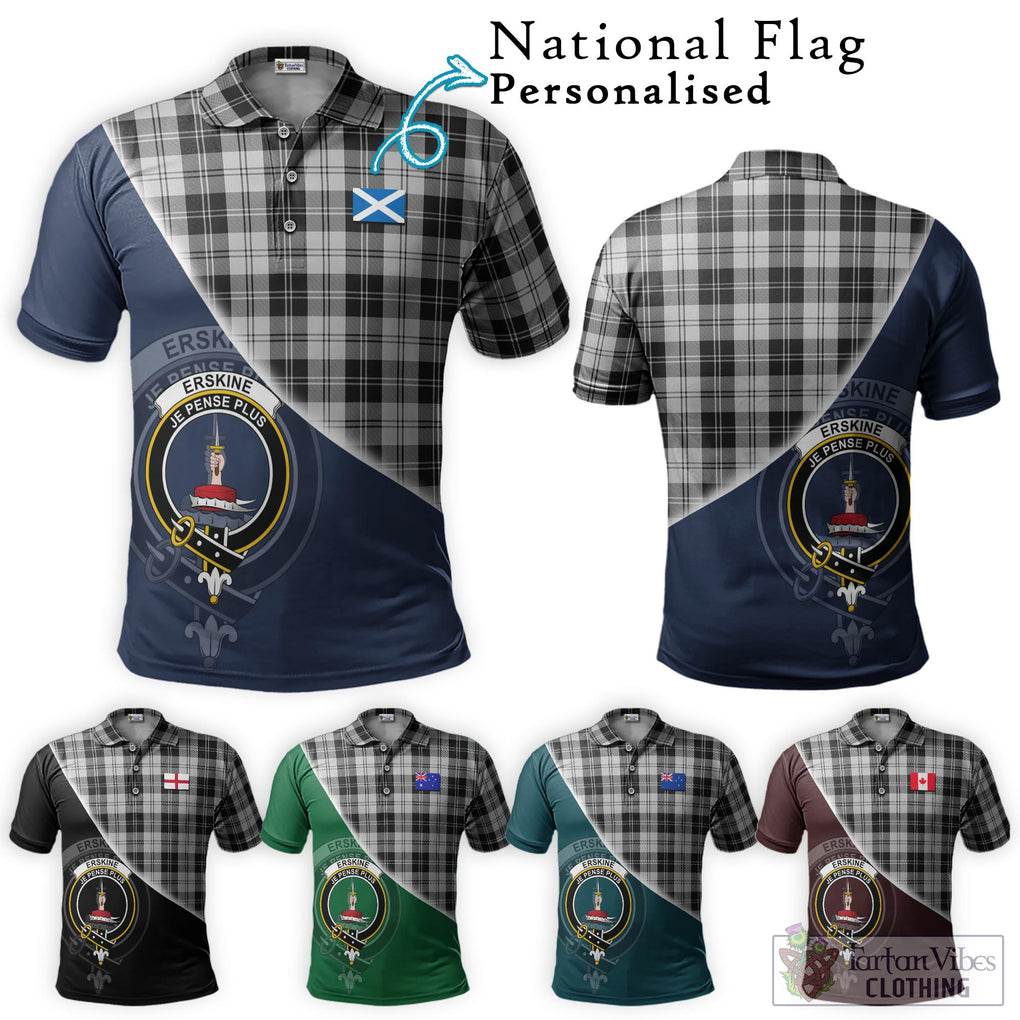 Erskine Black and White Tartan Polo Shirt with Personalised National Flag and Family Crest Half Style Maroon - Tartanvibesclothing Shop