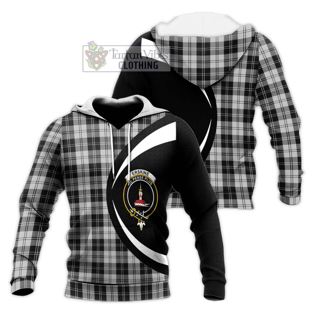 Erskine Black and White Tartan Knitted Hoodie with Family Crest Circle Style Unisex Knitted Pullover Hoodie - Tartan Vibes Clothing