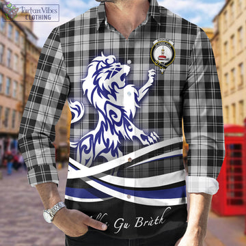 Erskine Black and White Tartan Long Sleeve Button Up Shirt with Alba Gu Brath Regal Lion Emblem