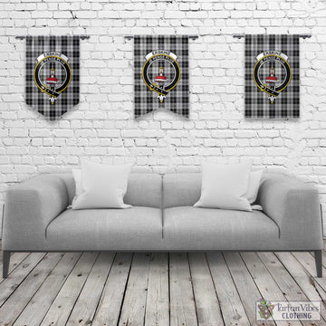 Erskine Black and White Tartan Gonfalon, Tartan Banner with Family Crest