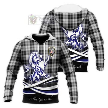 Erskine Black and White Tartan Knitted Hoodie with Alba Gu Brath Regal Lion Emblem