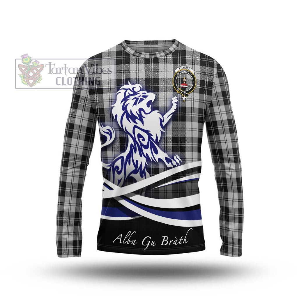 Erskine Black and White Tartan Long Sleeve T-Shirt with Alba Gu Brath Regal Lion Emblem Unisex - Tartanvibesclothing Shop