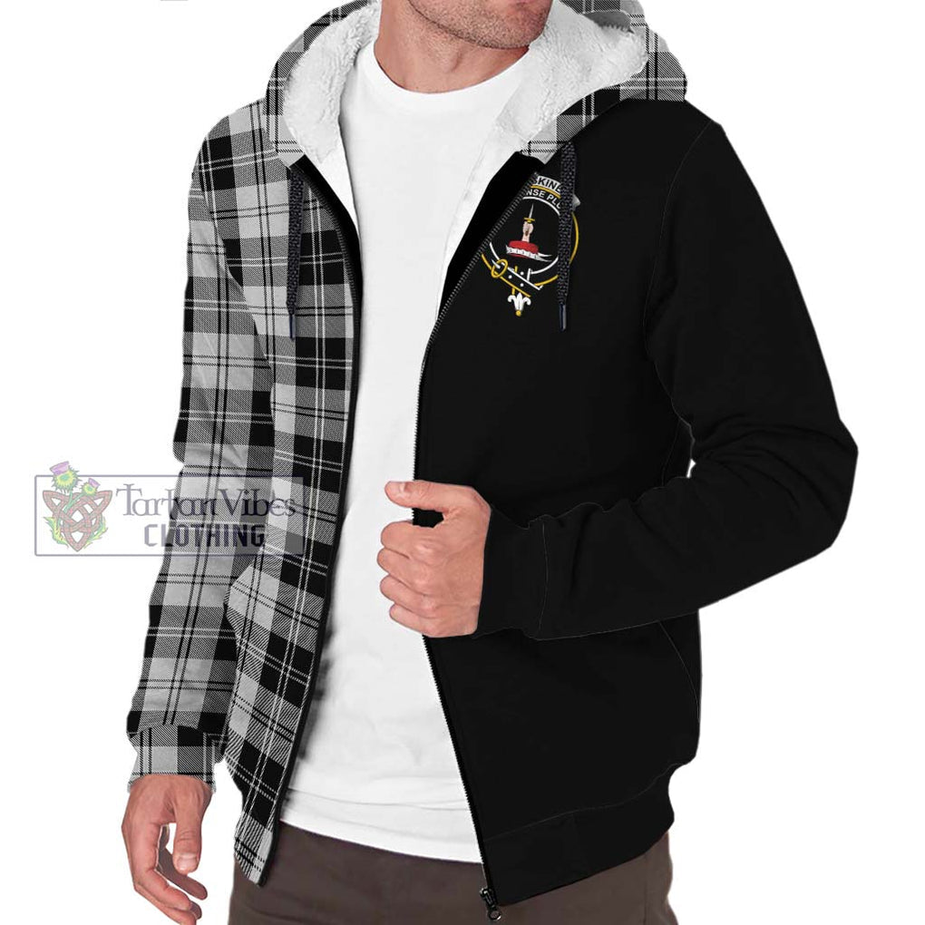 Erskine Black and White Tartan Sherpa Hoodie with Family Crest and Half Of Me Style Unisex S - Tartanvibesclothing Shop