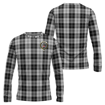 Erskine Black and White Tartan Long Sleeve T-Shirt with Family Crest