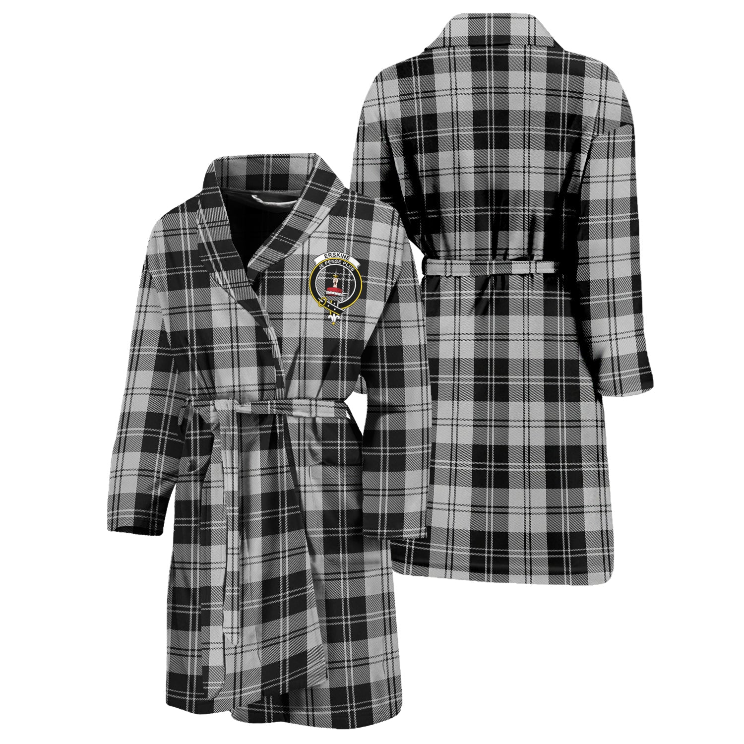 Erskine Black and White Tartan Bathrobe with Family Crest Unisex S - Tartan Vibes Clothing