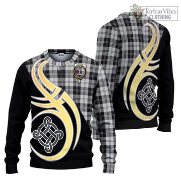 Erskine Black and White Tartan Ugly Sweater with Family Crest and Celtic Symbol Style