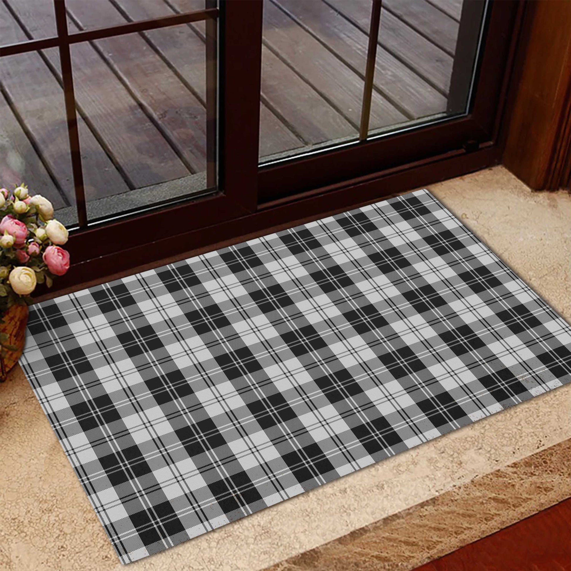 Erskine Black and White Tartan Door Mat - Tartanvibesclothing