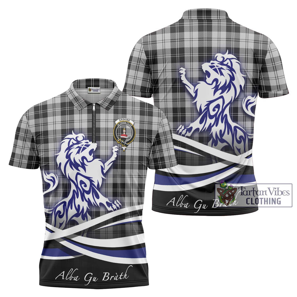 Erskine Black and White Tartan Zipper Polo Shirt with Alba Gu Brath Regal Lion Emblem Unisex - Tartanvibesclothing Shop