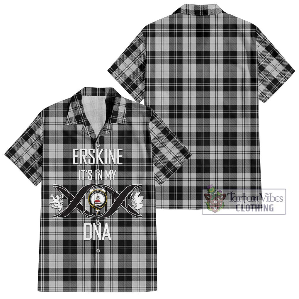 Erskine Black and White Tartan Short Sleeve Button Shirt with Family Crest DNA In Me Style Kid - Tartanvibesclothing Shop