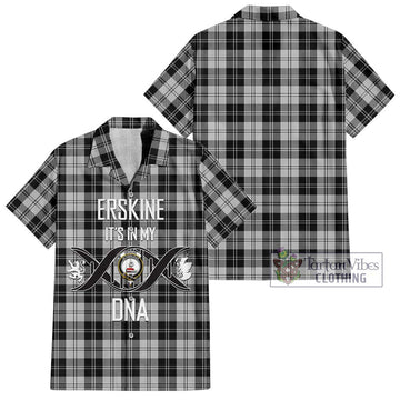 Erskine Black and White Tartan Short Sleeve Button Shirt with Family Crest DNA In Me Style