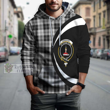 Erskine Black and White Tartan Hoodie with Family Crest Circle Style