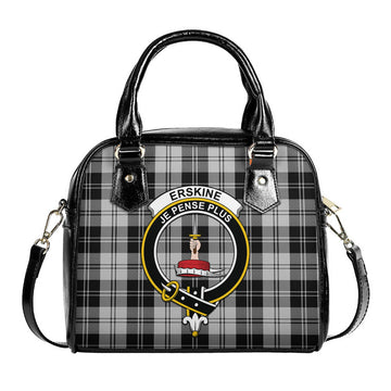 Erskine Black and White Tartan Shoulder Handbags with Family Crest