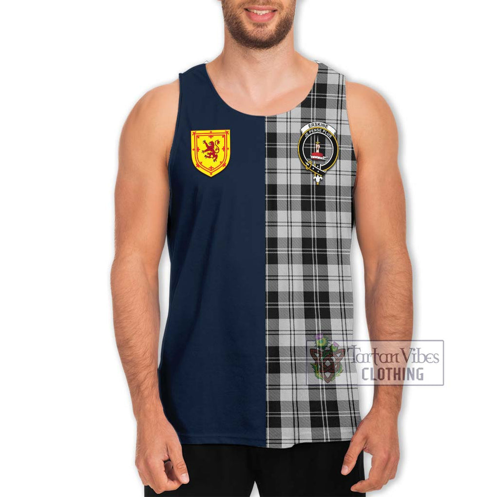 Tartan Vibes Clothing Erskine Black and White Tartan Men's Tank Top with Scottish Lion Royal Arm Half Style