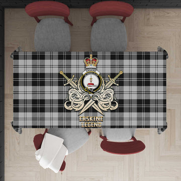 Erskine Black and White Tartan Tablecloth with Clan Crest and the Golden Sword of Courageous Legacy