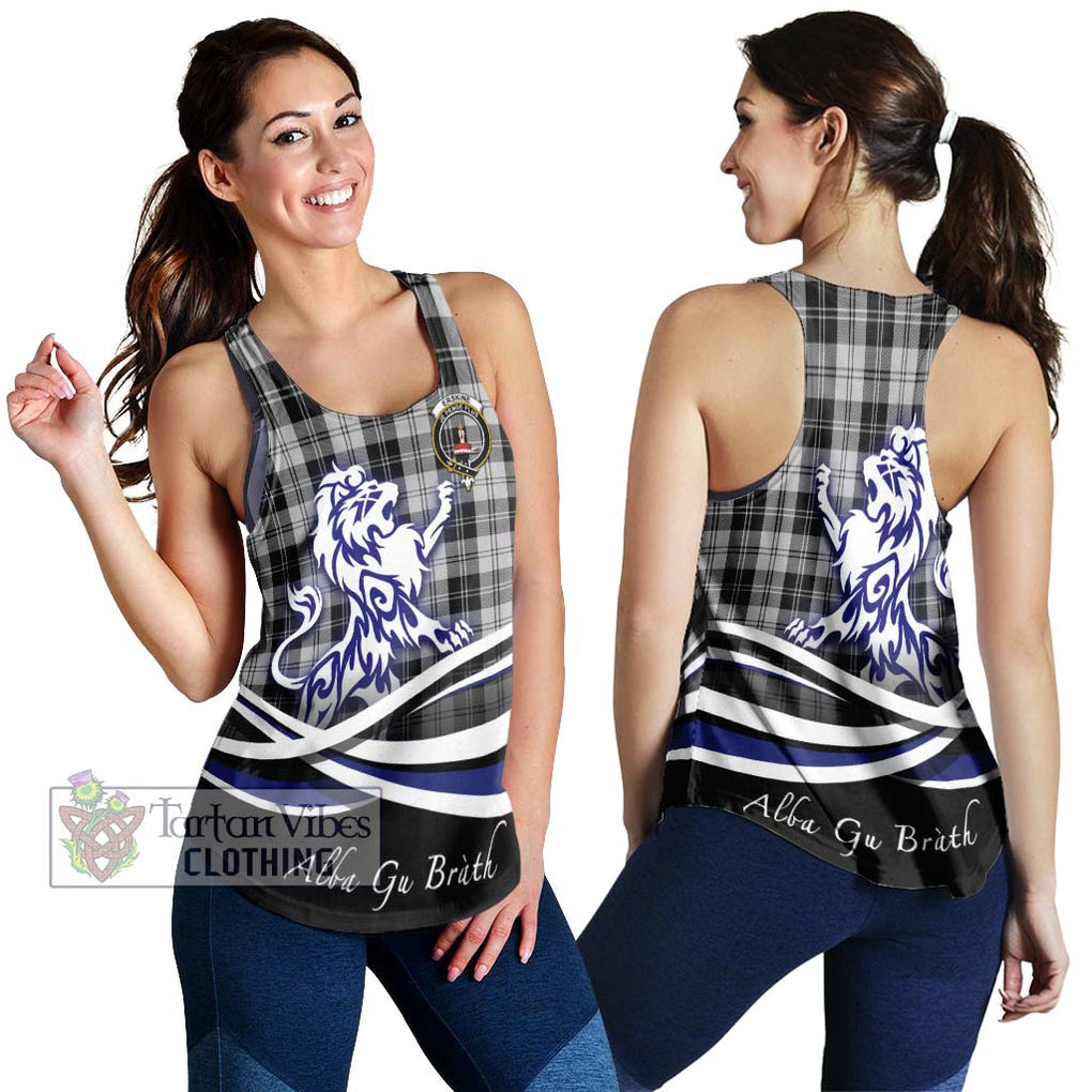 Erskine Black and White Tartan Women's Racerback Tanks with Alba Gu Brath Regal Lion Emblem 4XL - Tartanvibesclothing Shop