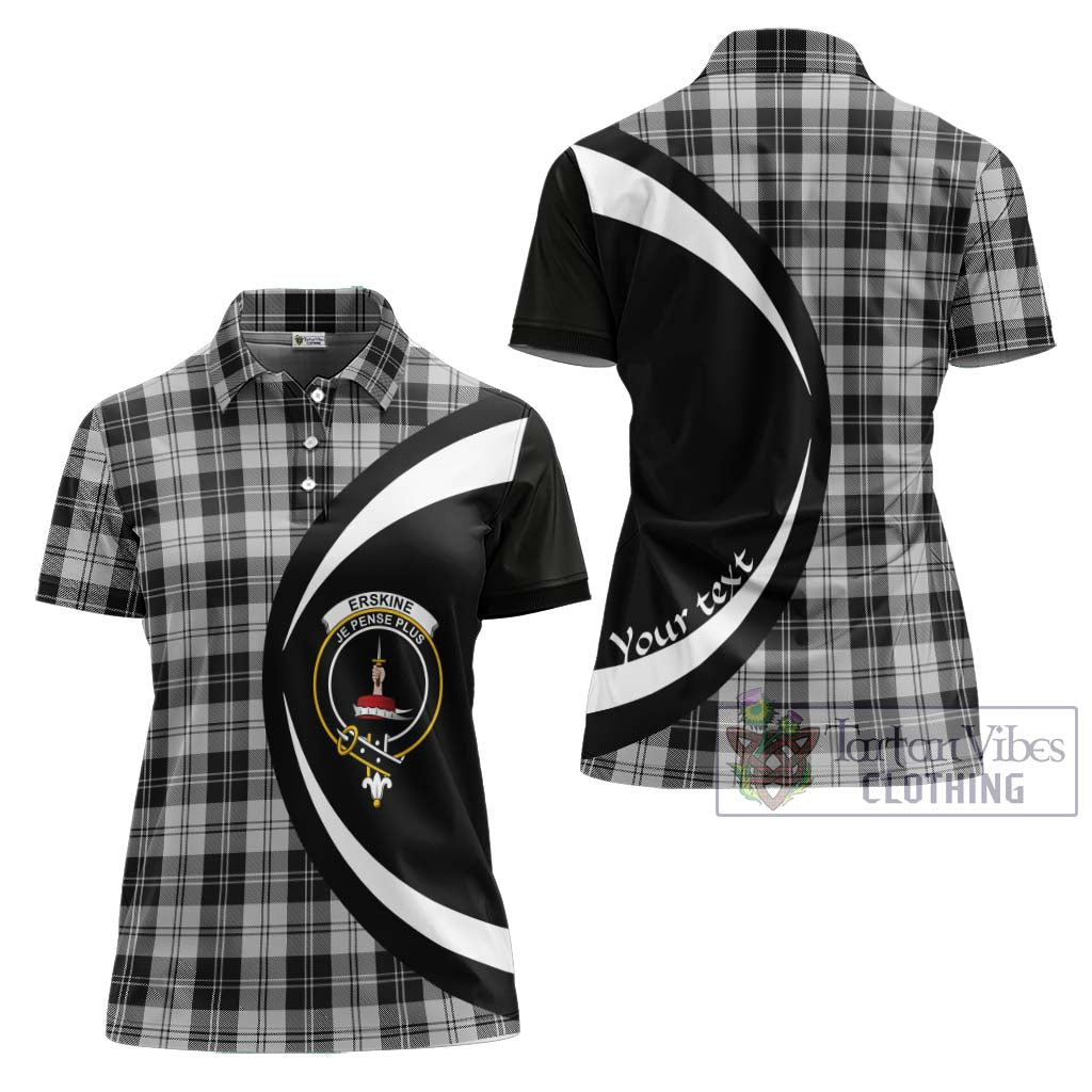 Erskine Black and White Tartan Women's Polo Shirt with Family Crest Circle Style Women - Tartan Vibes Clothing