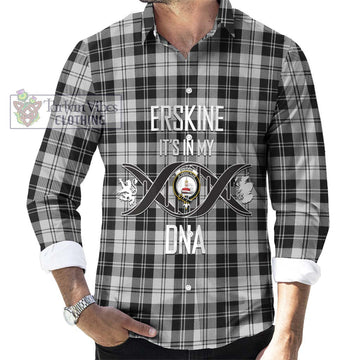 Erskine Black and White Tartan Long Sleeve Button Shirt with Family Crest DNA In Me Style