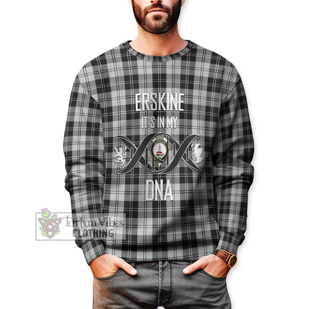 Erskine Black and White Tartan Sweatshirt with Family Crest DNA In Me Style Unisex - Tartanvibesclothing Shop