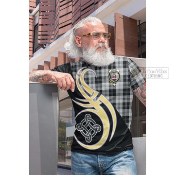 Erskine Black and White Tartan Cotton T-shirt with Family Crest and Celtic Symbol Style