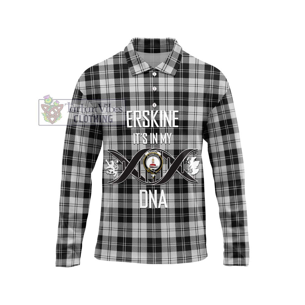 Erskine Black and White Tartan Long Sleeve Polo Shirt with Family Crest DNA In Me Style Unisex - Tartanvibesclothing Shop