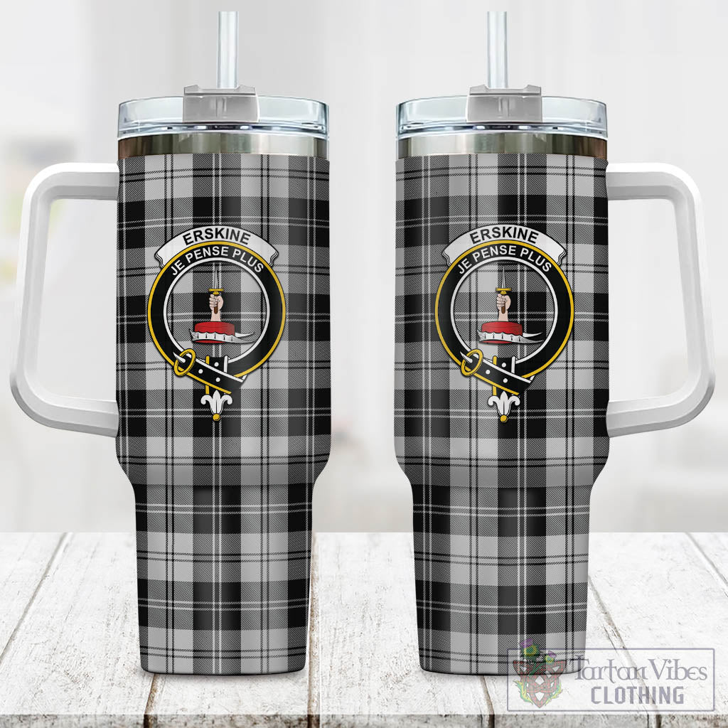 Tartan Vibes Clothing Erskine Black and White Tartan and Family Crest Tumbler with Handle