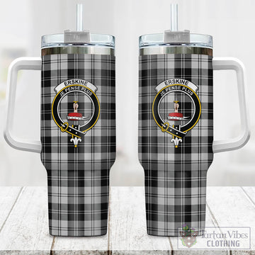 Erskine Black and White Tartan and Family Crest Tumbler with Handle