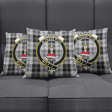 Erskine Black and White Tartan Pillow Cover with Family Crest